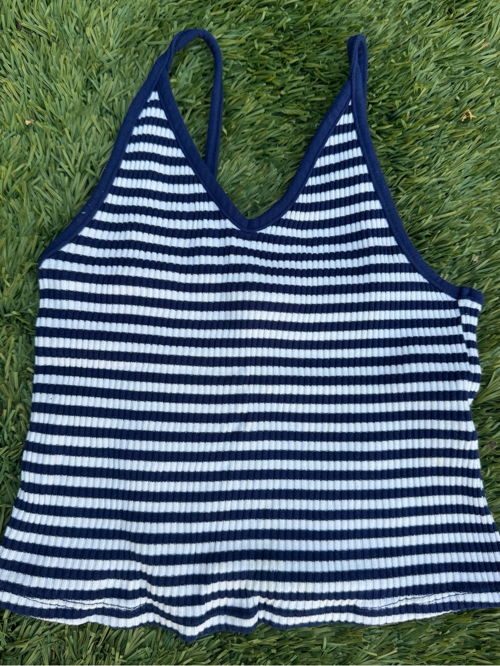 Topshop Navy and White Striped Ribbed Tank Top
